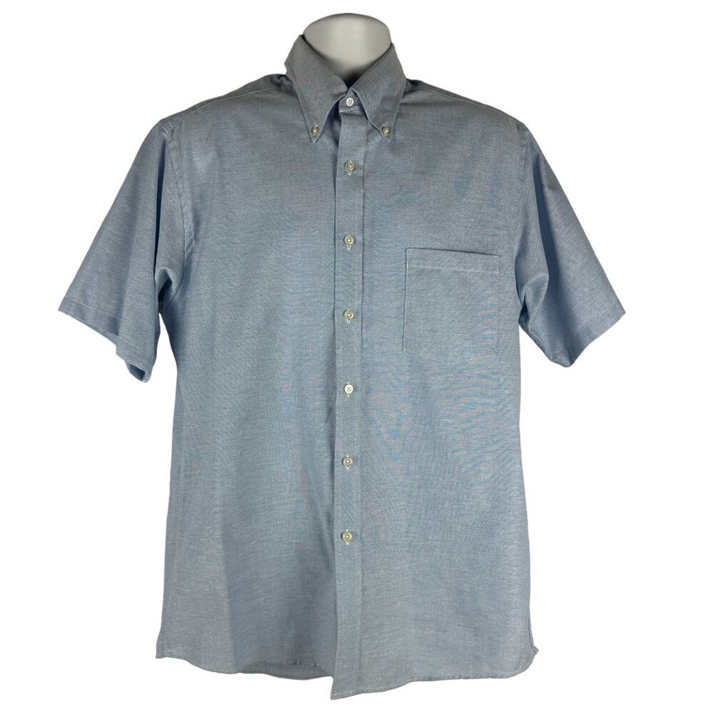 Puritan Mens Short Sleeve Button-Down Shirt Neck Size 16 Light Blue